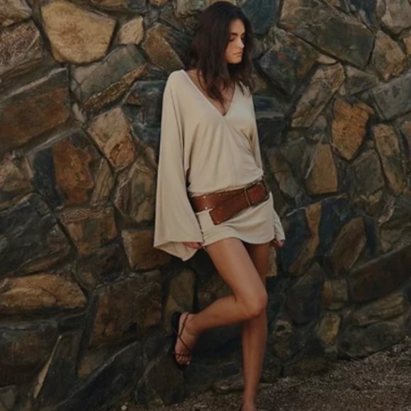 Free People Women's Tan and Cream Dress - Picture 1 of 4